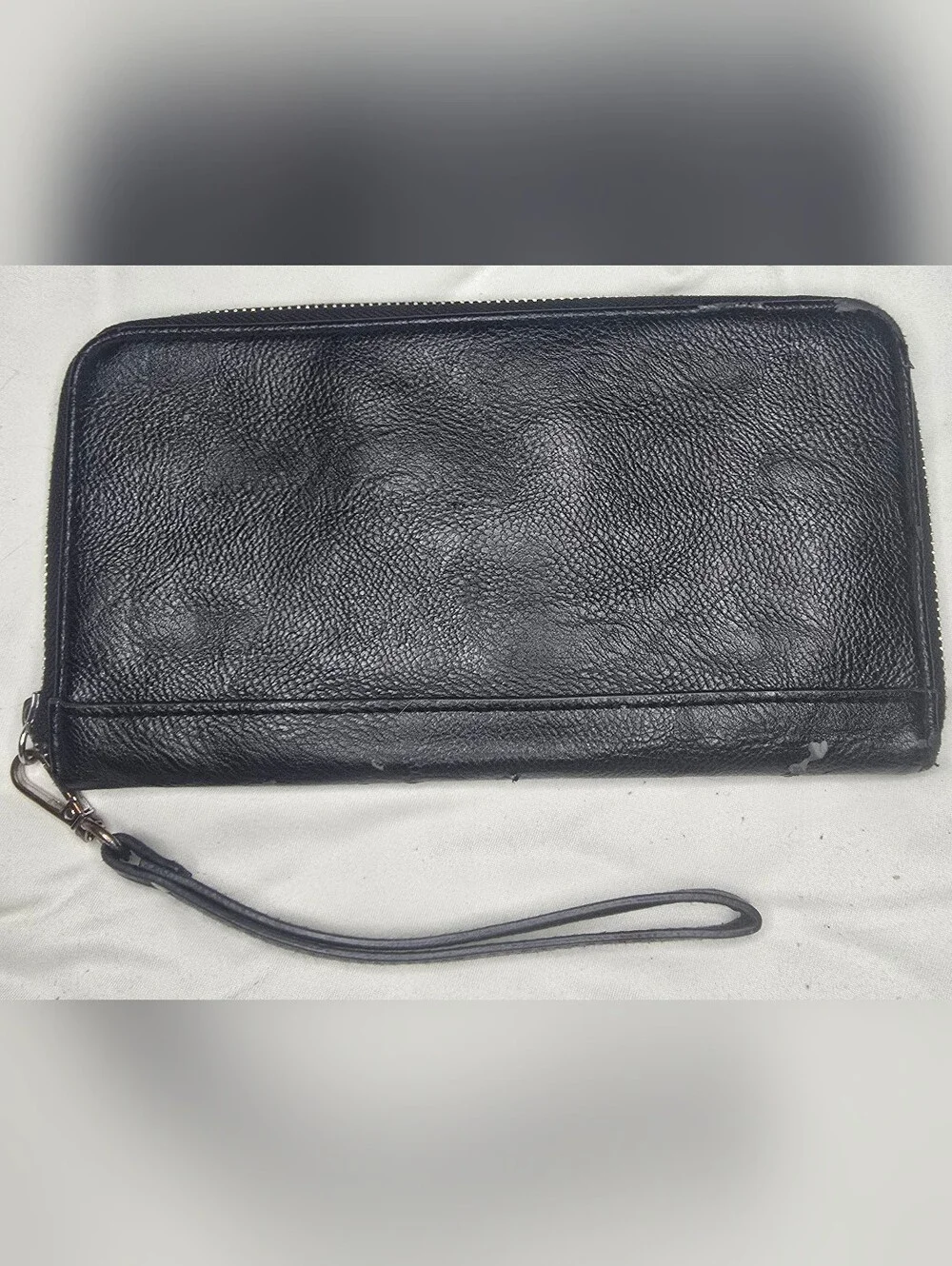Black Leather Zip-Around Wristlet Wallet - Mens